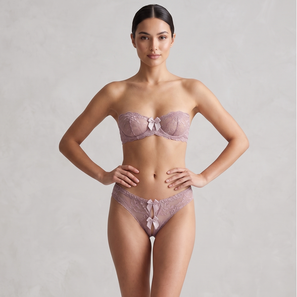 Crotchless Lace Panty with Double Bow Detail 3049 - Rose Pink / M