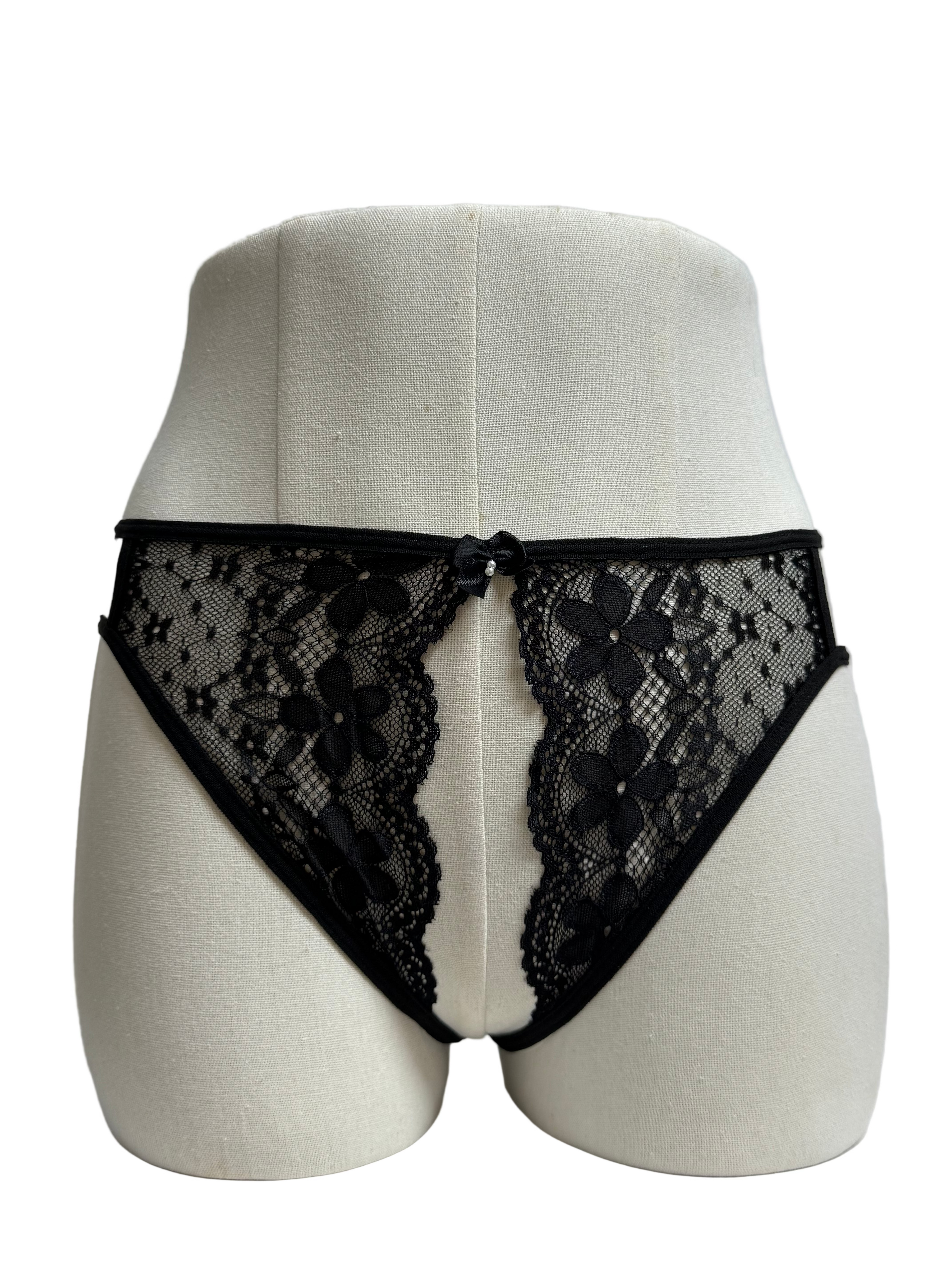 Lace High-Rise Crotchless with Bow Detail Panties 301