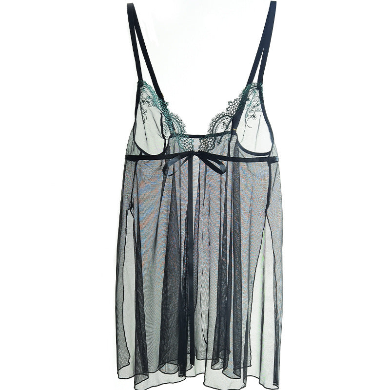 Lace Sheer Crotchless Panties Sheer Dress Set (Dress + Panties) LV71219 - Black / L