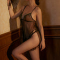 Lace Sheer Crotchless Panties Sheer Dress Set (Dress + Panties) LV71219 - Black / L