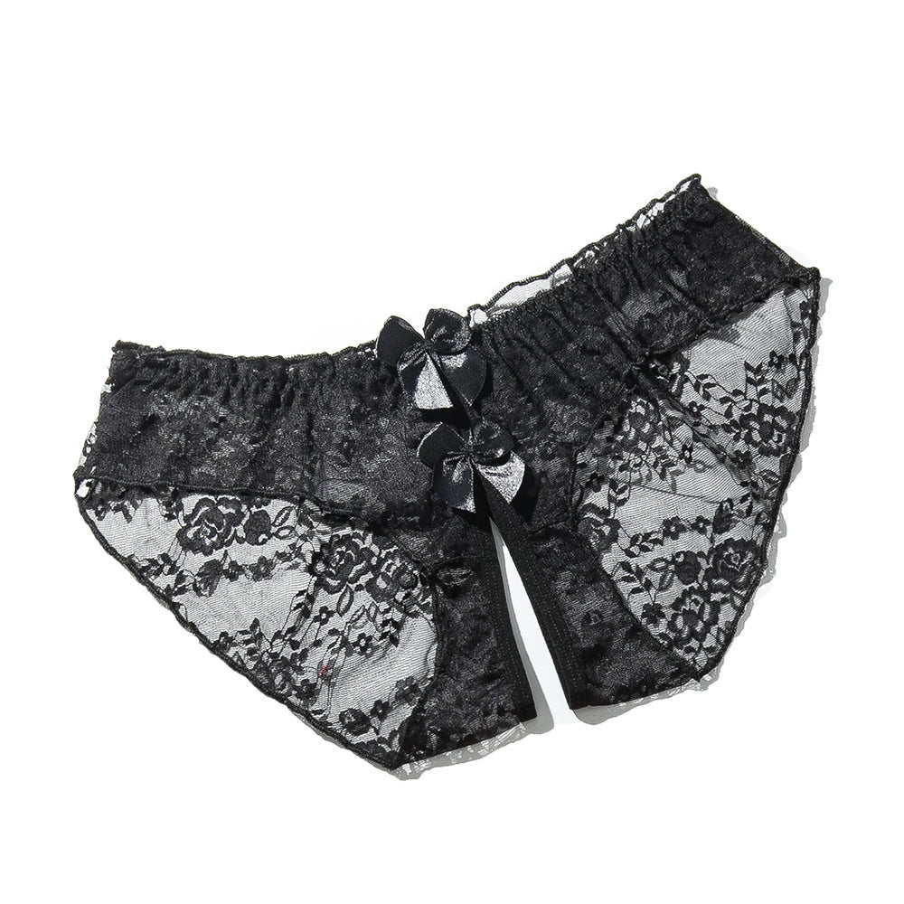 Lace Double Bow Crotchless Panties 3049