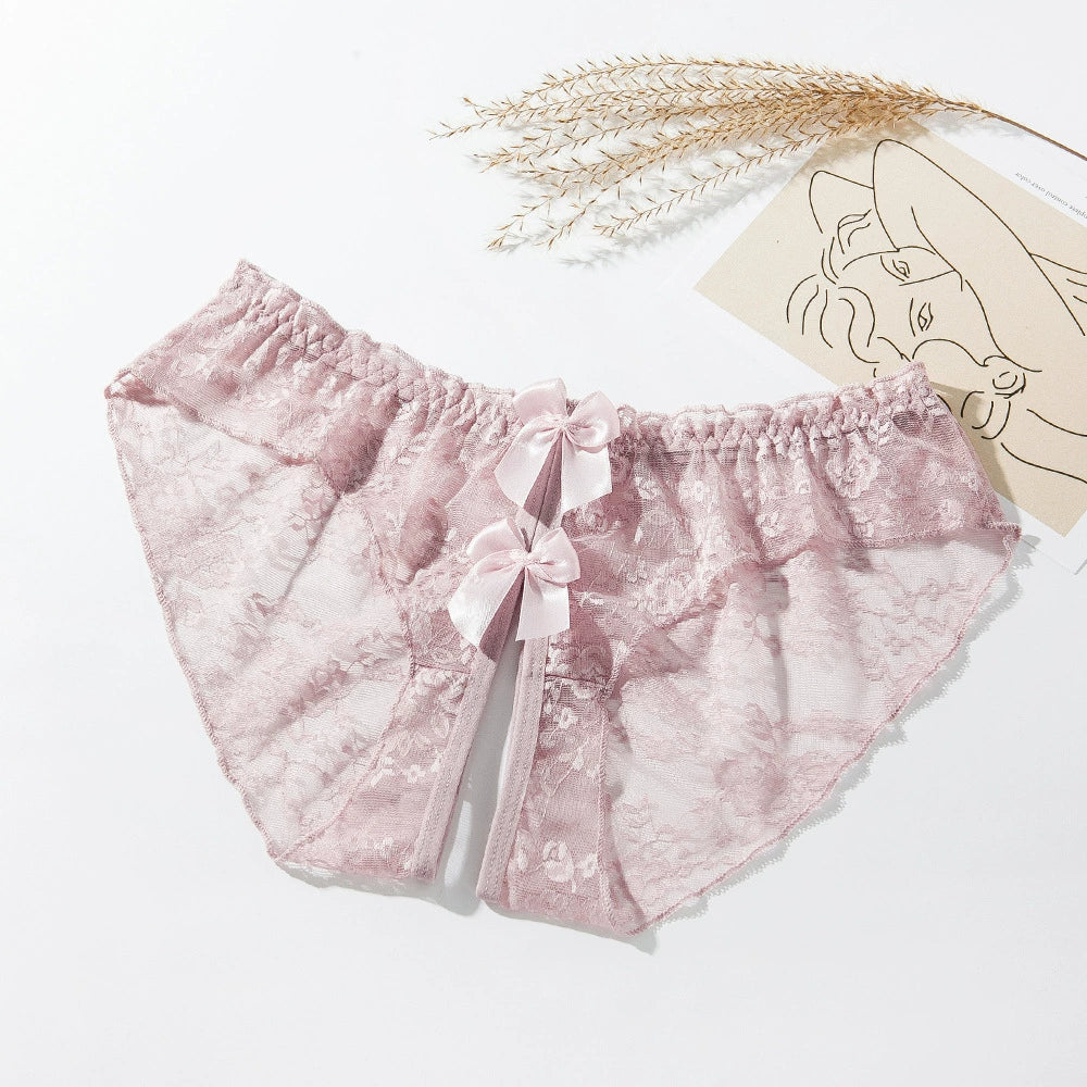 Lace Double Bow Crotchless Panties 3049