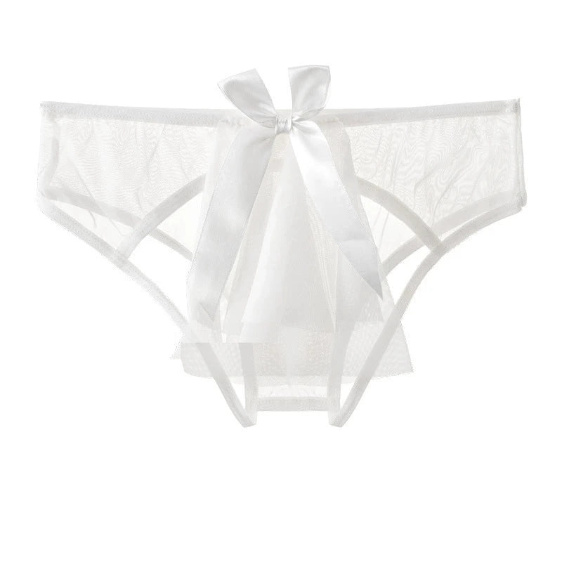 Wedding Vibe Sheer Crotchless Panties with Bow 7641