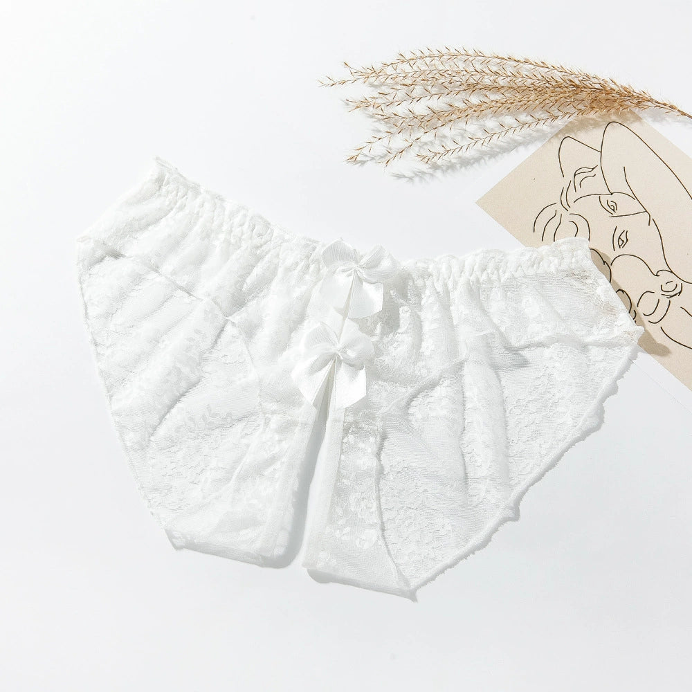Lace Double Bow Crotchless Panties 3049