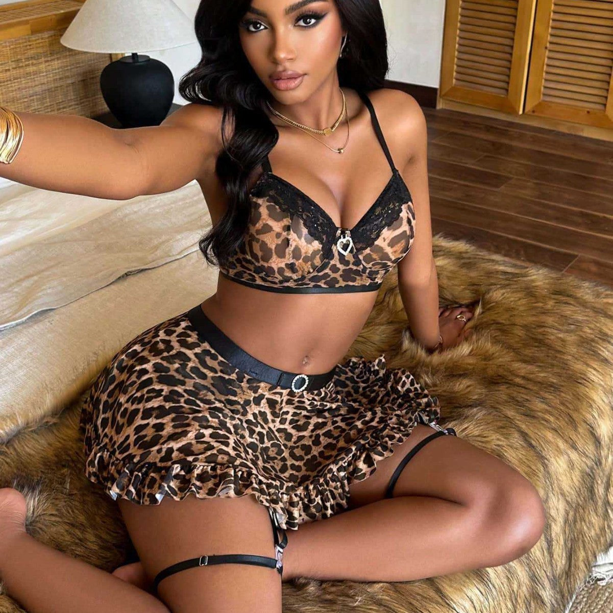 Close-up of the leopard print bra top on the Wild Muse Leopard Set by Wela Wela
